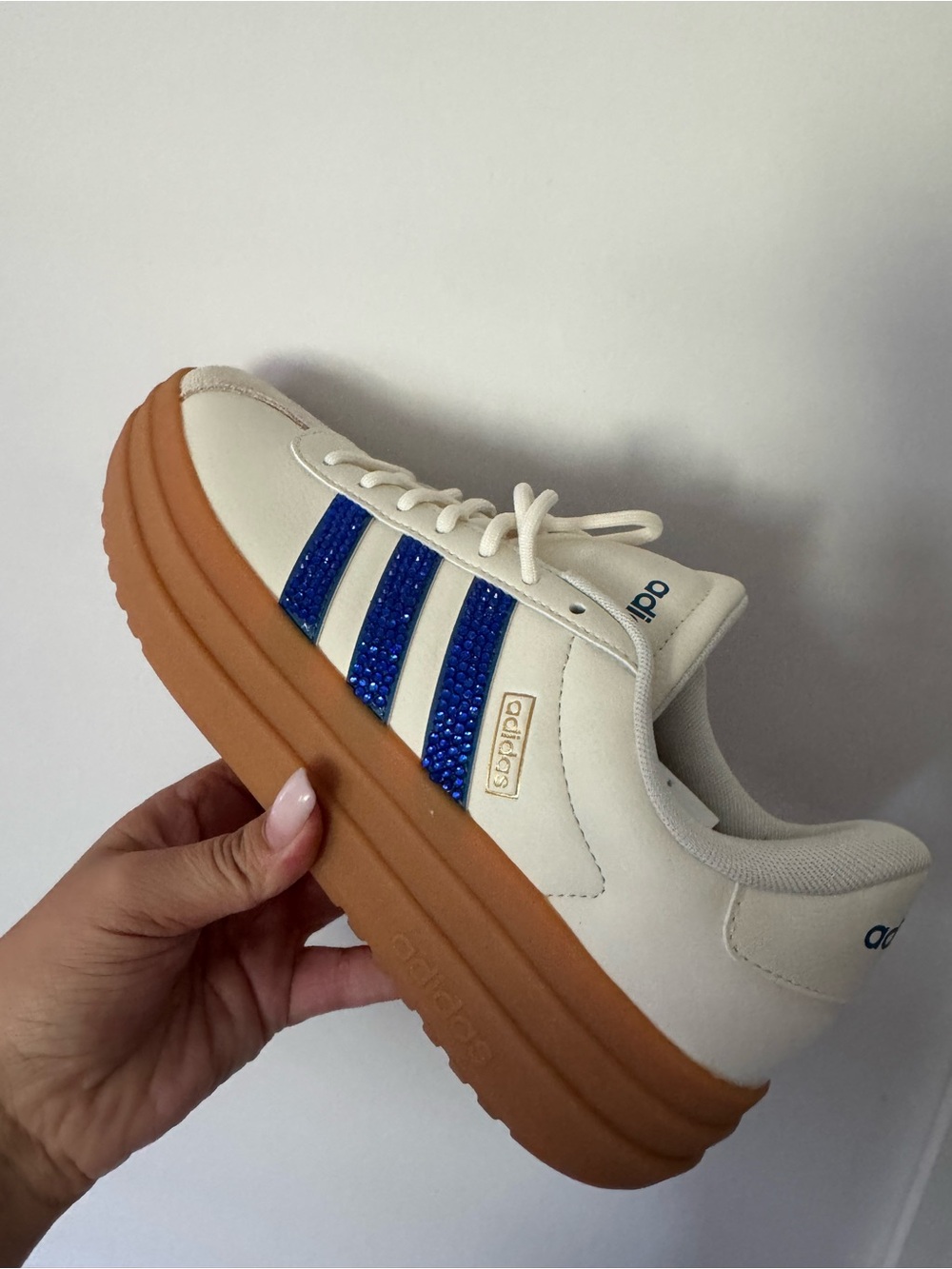 Adidas Womens VL Court Bold Blue Rhinestone Stripes